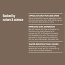 mother spf 50 sunscreen product information panel listing features about sunscreen including tapioca starch, zinc dispersion, and 2 hour water resistance.