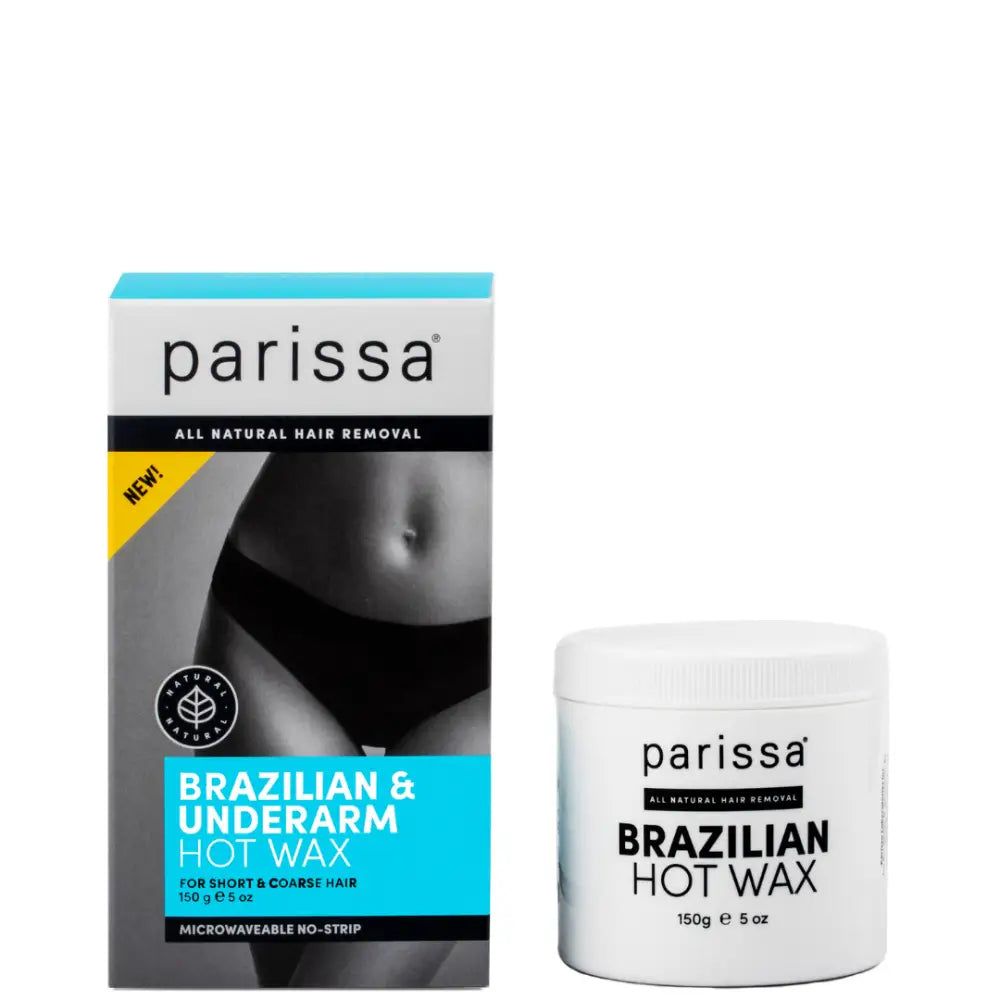 Parissa Brazilian and underarm hot wax hair removal product with packaging.