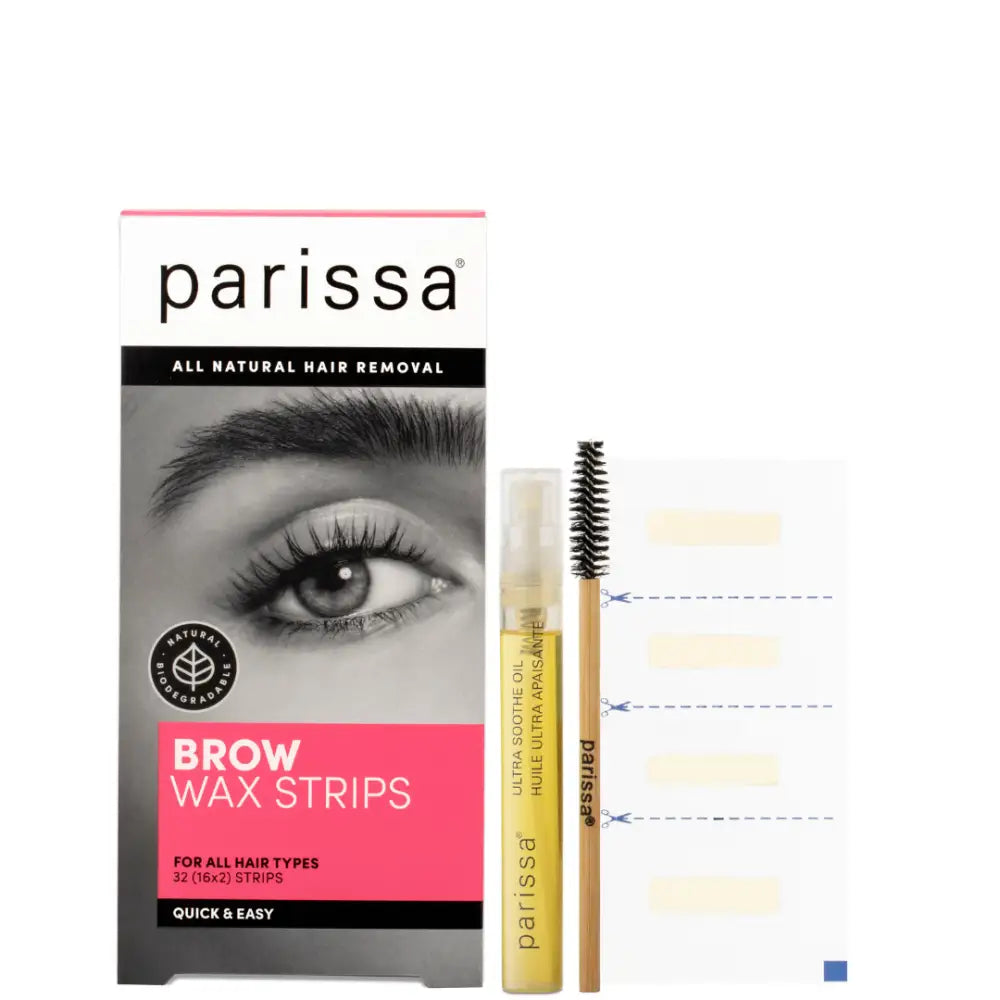 Parissa eyebrow wax strips with a brow brush applicator.