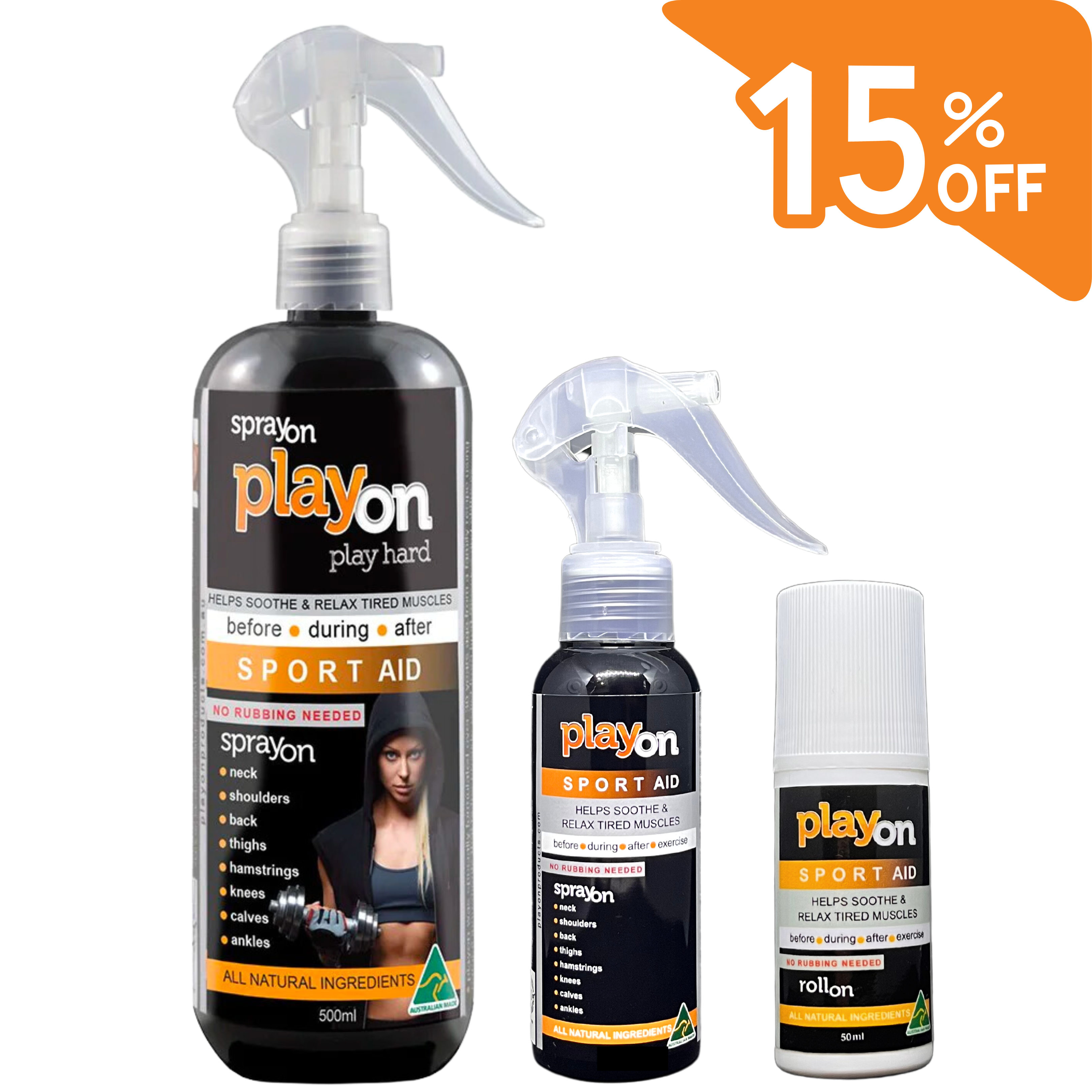 PlayOn SPORTAID Peak Performance Pack of 3 - Natural sports recovery spray - Natural Mum - Save 15