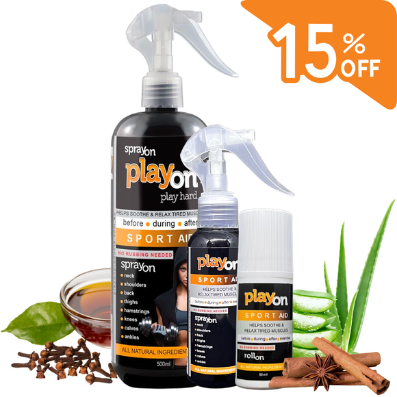 Playon spray bottle with black label and orange text, 100ml size.