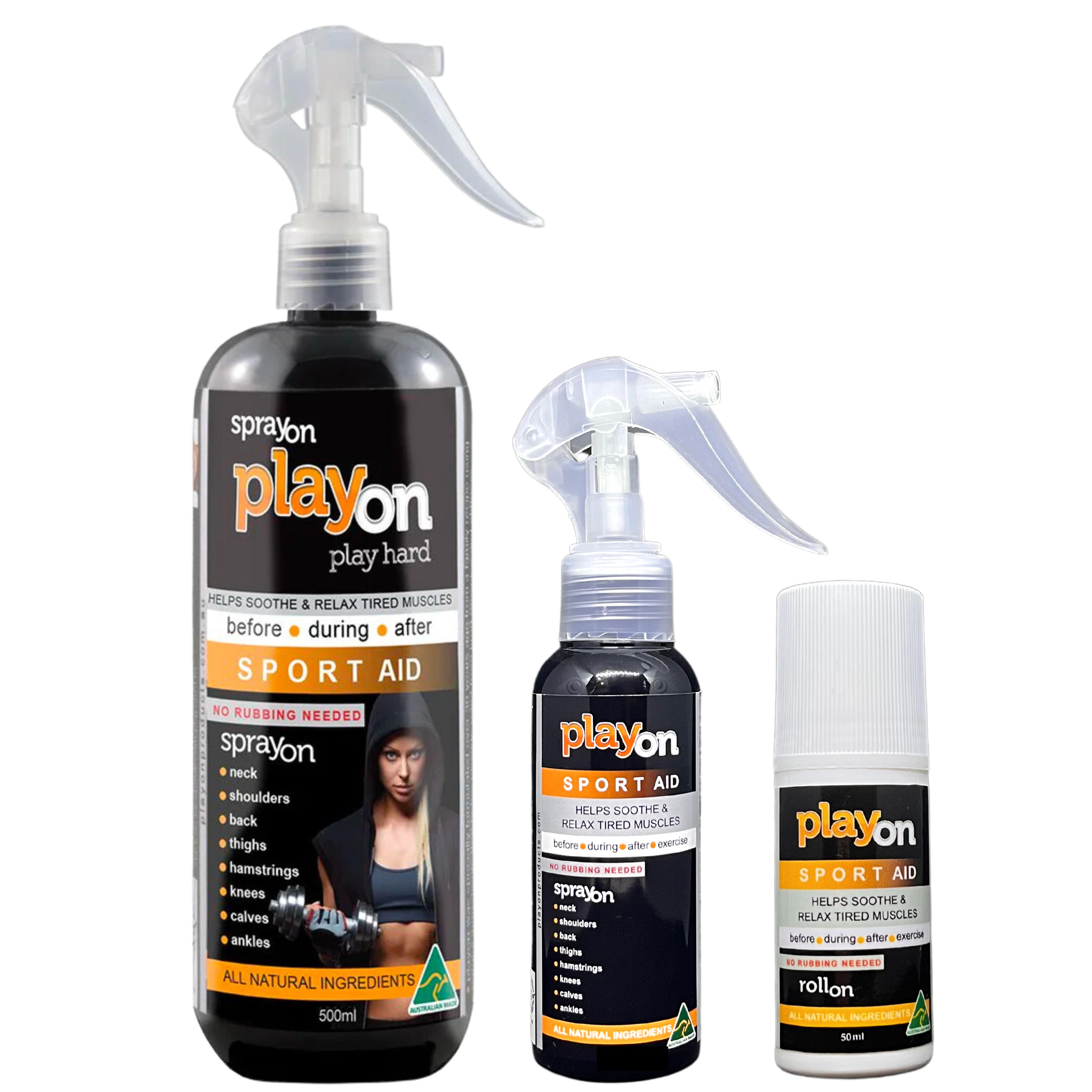 PlayOn SPORTAID Peak Performance Pack of 3 - Natural sports recovery spray - Natural Mum