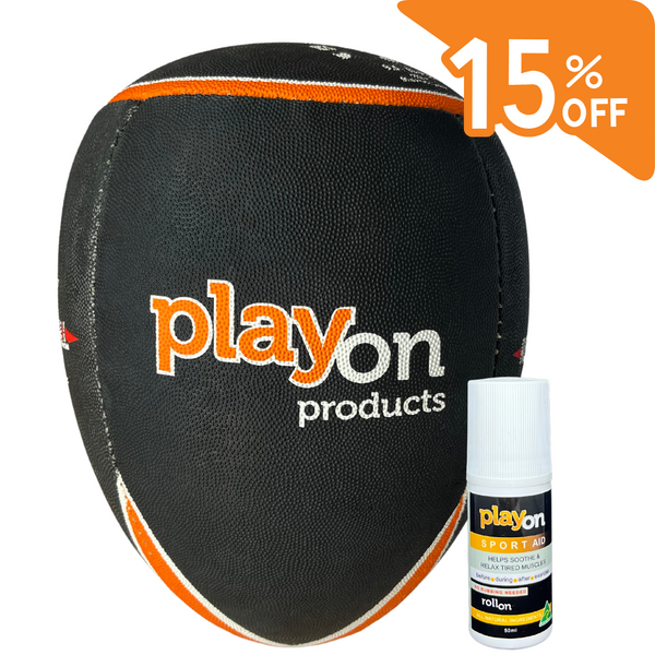 PlayOn Products Bundle and save 15% PlayOn SPORT AID RollOn 50ml and Playon Products Rebounderball. Maximise your training and muscle recovery, by enhancing your hand-eye coordination and accuracy, as well as effective muscle relief for muscle recovery post training. 