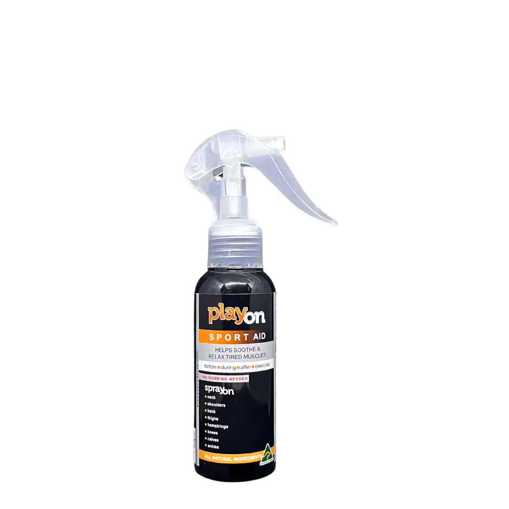 Black spray bottle with orange label and white spray nozzle.