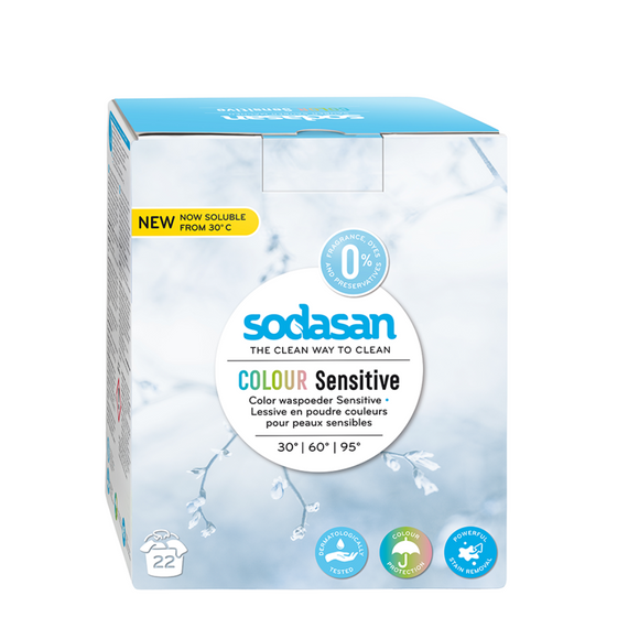 Box of Sodasan Colour Sensitive laundry detergent.