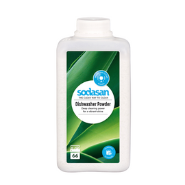 White bottle of dishwasher powder.