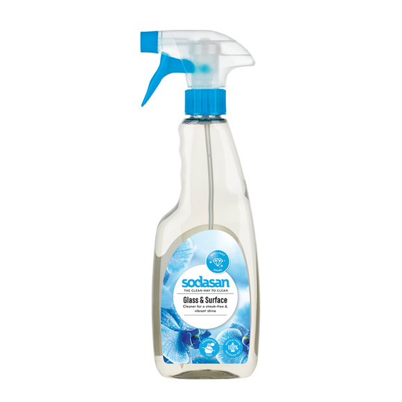 Glass and surface cleaner in a spray bottle.