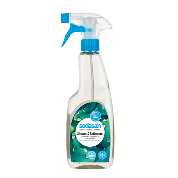 Spray bottle of shower and bathroom cleaner.
