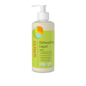 Lemon-scented dishwashing liquid in a pump bottle.