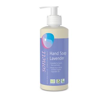 Lavender hand soap in a pump bottle.