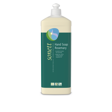 Rosemary hand soap in a pump bottle.