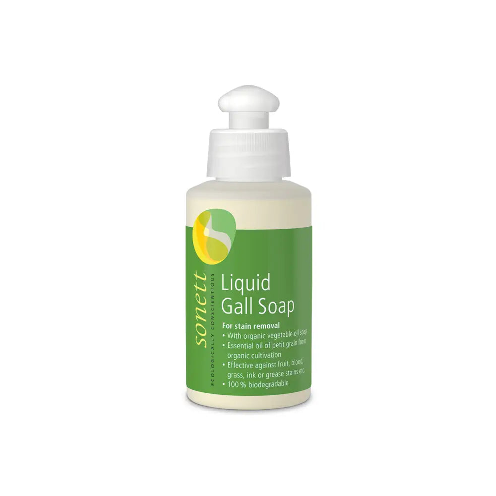 White bottle of liquid gall soap with a green label.