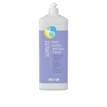 Bottle of multi-surface and glass cleaner.