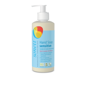 Bottle of sensitive hand soap.