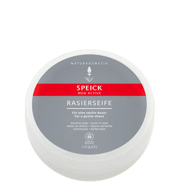 Round container of shaving soap.
