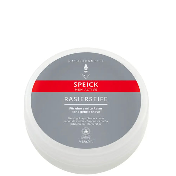 Round container of shaving soap.