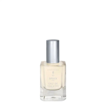 Clear glass bottle with silver cap containing light-colored mens frangrace