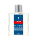 Speick pre-electric shave lotion in a clear bottle.