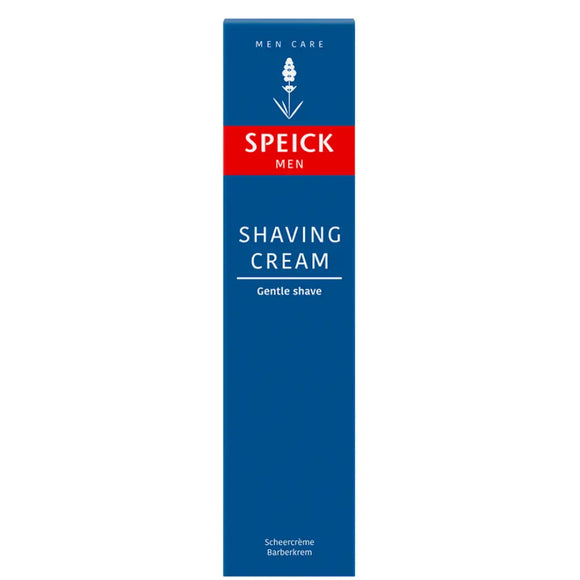 Blue and red Speick Men shaving cream box.