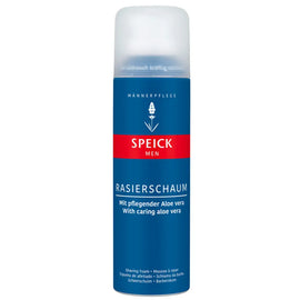 Blue and red Speick Men’s shaving foam canister with aloe vera.