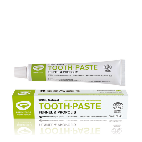 Green People Fennel and Propolis Toothpaste 50ml, is 100% natural antibacterial toothpaste suitable for sensitive teeth and gums